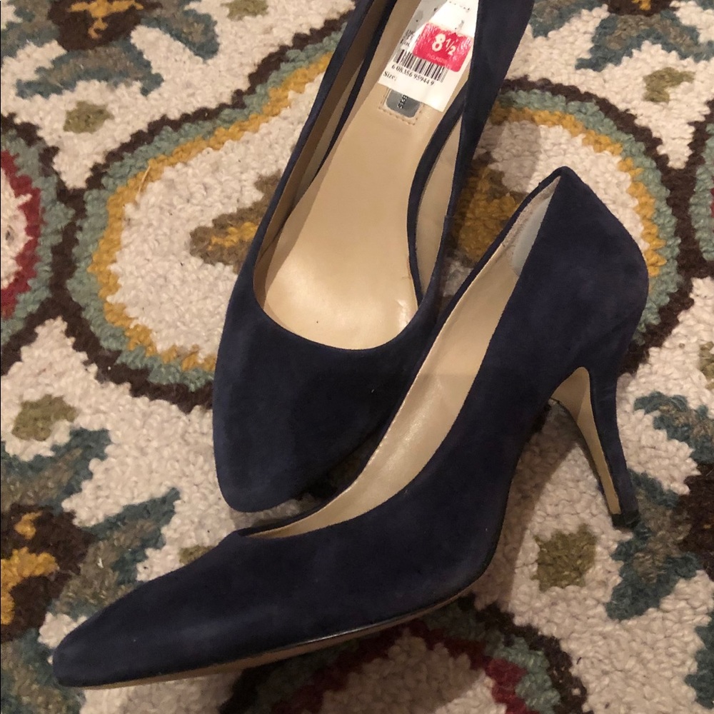 Blue suede heels.